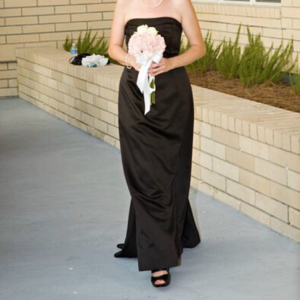 David’s Bridal black satin dress.